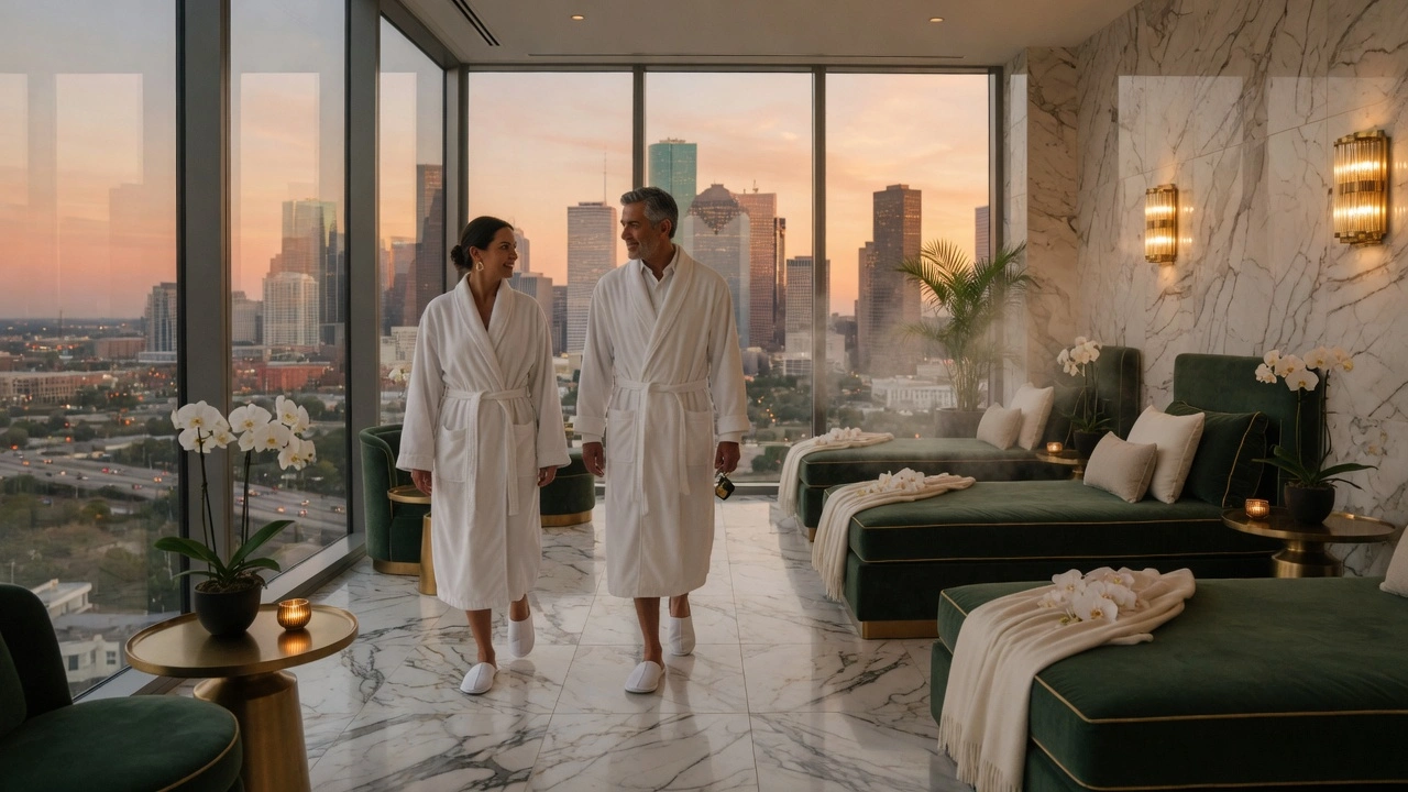 Guests in spa robes at Riverline